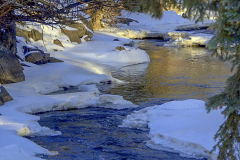 Winter-River-with snow, trees, and rocks