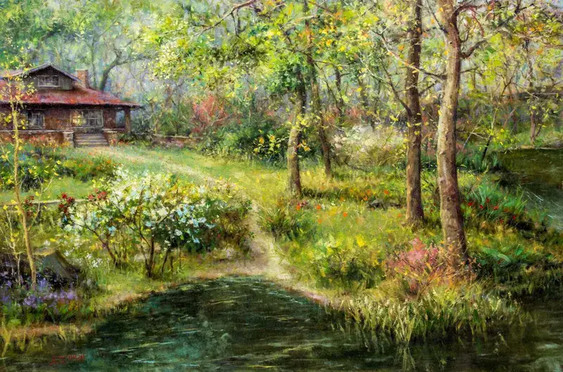 Breakfast Is Ready, an oil landscape painting by Bill Inman
