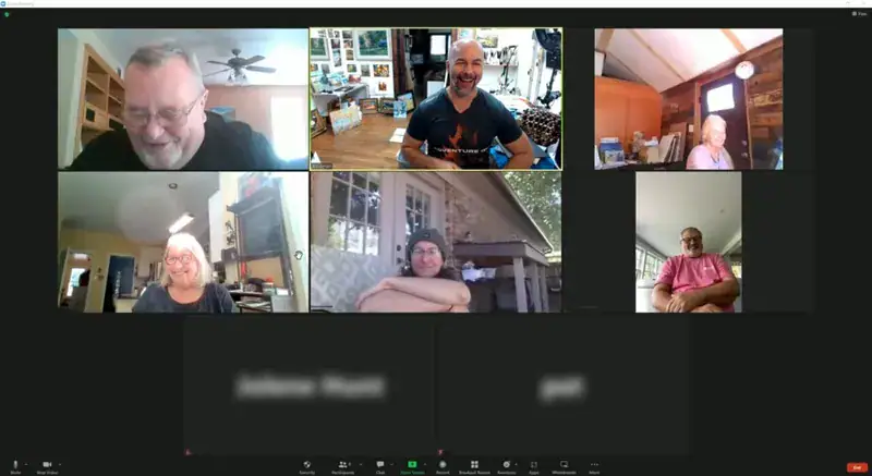 Bill Inman and Master Oil Painting members smiling during a weekly online artist hangout