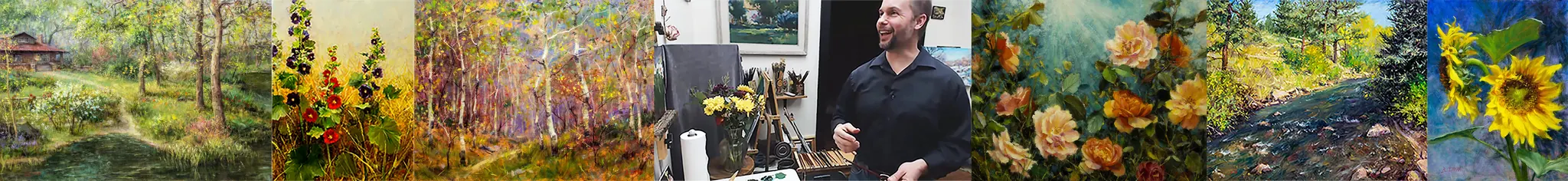 Oil paintings and Bill Inman teaching in his studio